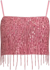 rose pink sequin fringe crop top tank